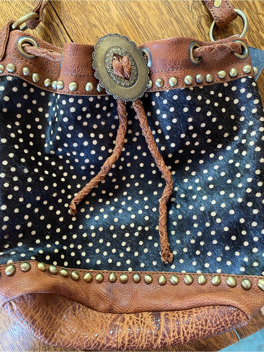 American Darling Black and Brown Leather Fringe Studded Shoulder Bag - Picture 9 of 15